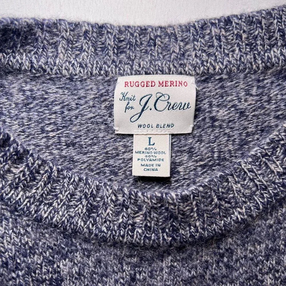 J.Crew Rugged Merino‎ Wool Sweater Mens L Blue Marl Crewneck Preppy Classic